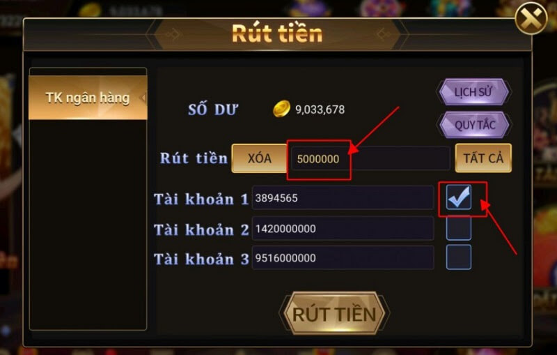 Rút tiền tại cổng game lottvip Club