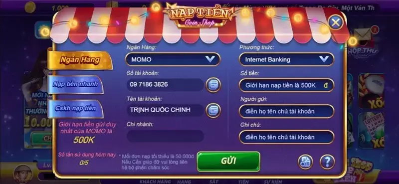 Nạp, rút tiền tại V99 Win