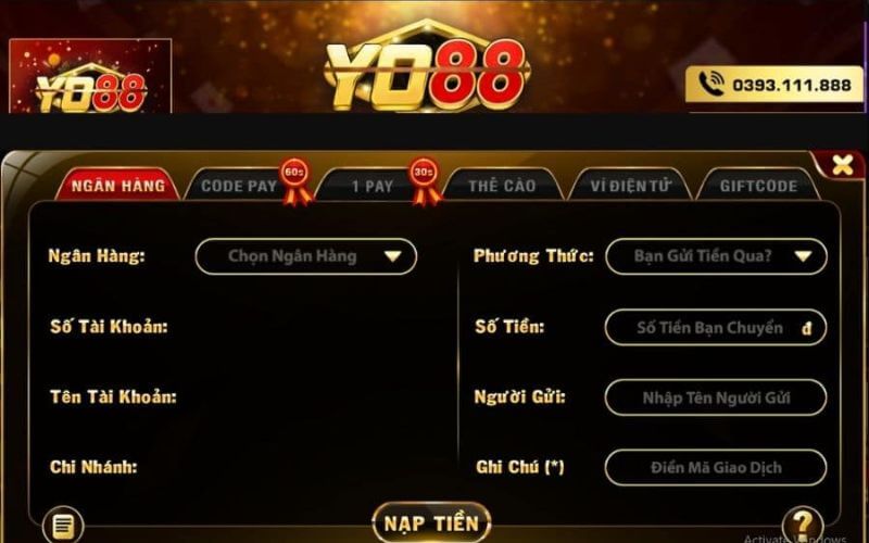 Nạp tiền tại Yo88